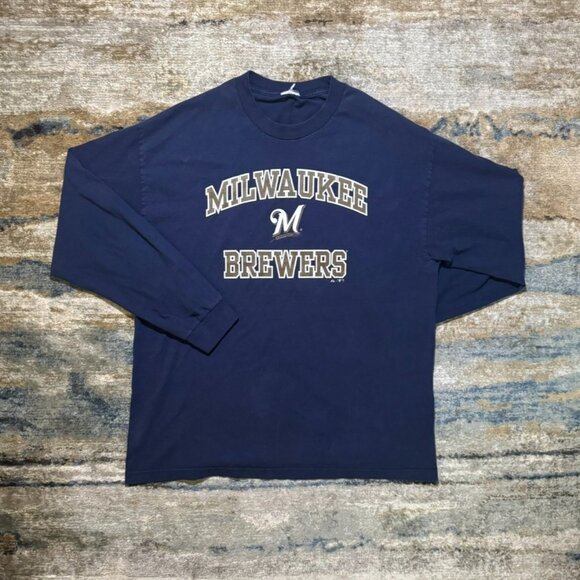 MLB Milwaukee Brewers Sweatshirt - Blue Lightweight Fit - Mens L - Picture 1 of 4